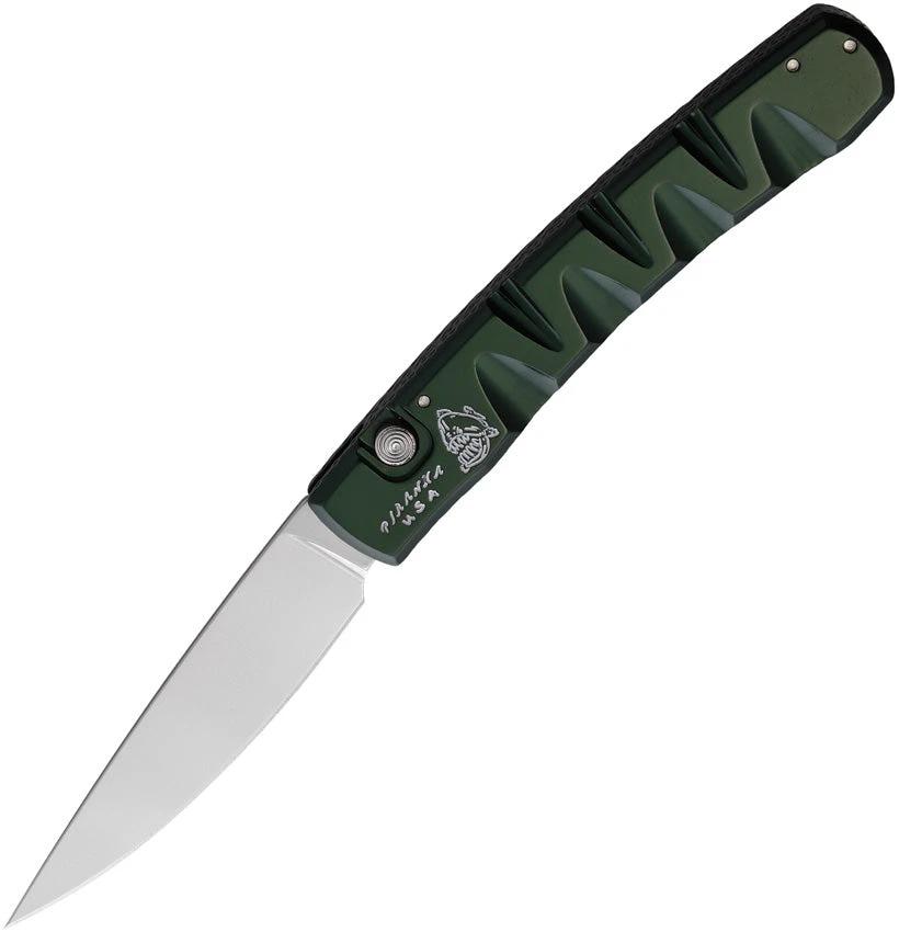 Piranha Knives Auto Virus Button Lock Grn P-15G by Piranha Knives