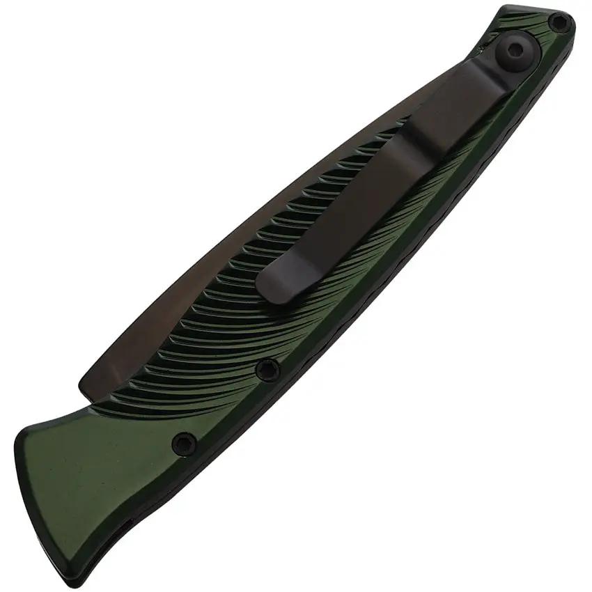 Piranha Knives Auto DNA Tactical Button Lock P-16GT - Automatic Opening S30V Blade OD Green Aluminum Handle by Piranha Knives