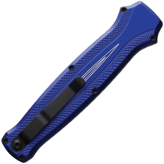 Piranha Knives Auto Rated-R OTF Blue P-19BT - Automatic Opening, 3.5in Black 154CM Clip Point Blade by Piranha Knives