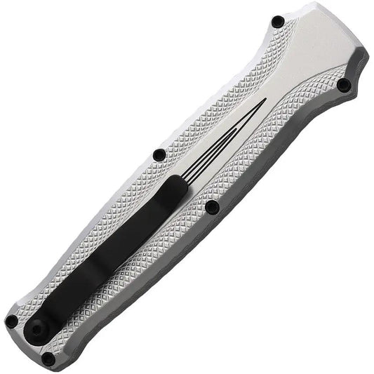 Piranha Knives Auto Rated-R OTF Silver P-19ST - Fast Opening Auto Knife With 3.5 Inch Clip Point Blade by Piranha Knives