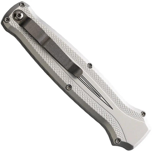 Piranha Knives Auto Rated-R OTF Silver P-19S - Automatic Opening 3.5in 154CM Clip Point Blade by Piranha Knives
