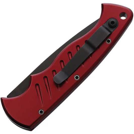 Piranha Knives Auto Pocket Button Lock Red P-1RT - Automatic Opening Knife With 3.25 Inch Black Oxide 154CM Blade by Piranha Knives