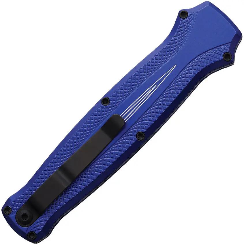 Piranha Knives Auto Rated-X OTF Blue P-20BT - Blue Aluminum Handle, 3.5-Inch Dagger Blade, 154CM Stainless by Piranha Knives