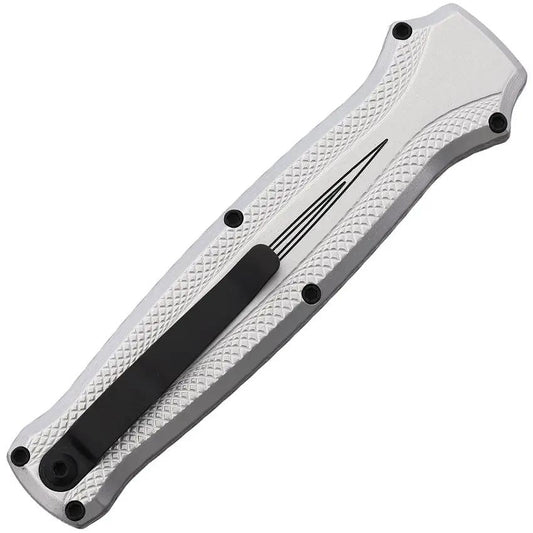 Piranha Knives Auto Rated-X OTF - Automatic Opening Black 154CM Dagger Blade Silver Aluminum Handle by Piranha Knives