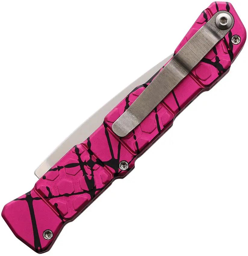 Piranha Knives Auto 21 Button Lock Pink P-21PK - Automatic Opening Pink Camouflage Aluminum Handle CPM S30V Blade by Piranha Knives