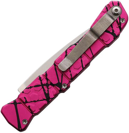 Piranha Knives Auto 21 Button Lock Pink P-21PK - Automatic Opening Pink Camouflage Aluminum Handle CPM S30V Blade by Piranha Knives