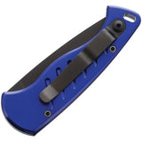 Piranha Knives Auto Fingerling Button Lock P-2BT - 2.5 Inch 154CM Blade With Blue Anodized Aluminum Handle by Piranha Knives
