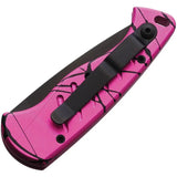 Piranha Knives Auto Fingerling Button Lock P-2PKT - Automatic Opening, 2.5in 154CM Blade Black Pink Aluminum Handle by Piranha Knives