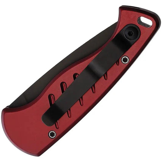 Piranha Knives Auto Fingerling Button Lock P-2RT - Automatic Opening EDC Knife With 2.5in Blade And Red Aluminum Handle by Piranha Knives