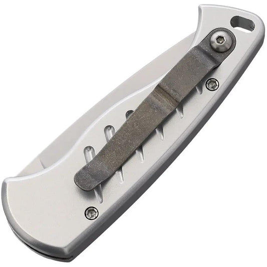 Piranha Knives Auto Fingerling Button Lock P-2S - 2.5 Inch 154CM Blade With Silver Aluminum Handle by Piranha Knives