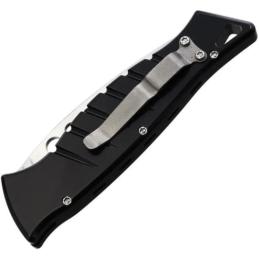 Piranha Knives Auto Amazon Button Lock Knife - 3.25in 154CM Stainless Blade 4.63in Closed Black Aluminum Handle by Piranha Knives