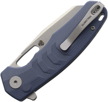 Petrified Fish Trilobite Button Lock Knife - Blue G10 Handle 3 Inch Reverse Tanto For EDC Enthusiasts by Petrified Fish