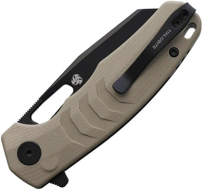 Petrified Fish Trilobite Button Lock Knife - Khaki G10 Handle With 3 In Reverse Tanto Blade For EDC by Petrified Fish