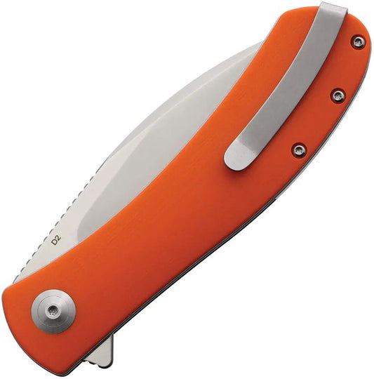 Trollsky Mandu XL Linerlock Satin D2 Blade Orange G10 Handle - Extended Tang For Enhanced Strength by Trollsky
