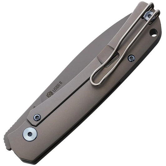 PMP Knives User II Framelock Gray PMP045 SILVER/ BLUE SCREWS by PMP Knives