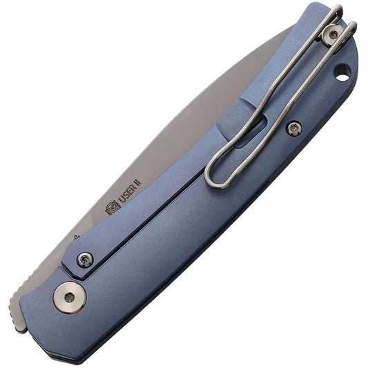 PMP Knives User II Framelock Blue Titanium Handle S90V Blade with Extended Tang Pocket Clip and Lanyard Hole by PMP Knives