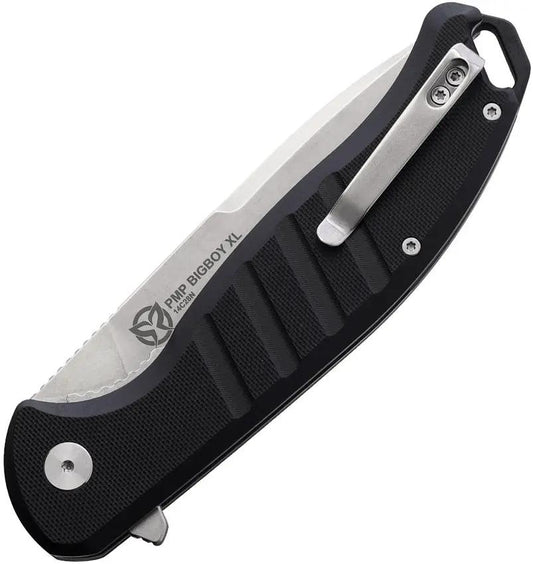 PMP Knives Bigboy XL Linerlock - Black G10 Handle With Stonewashed 14C28N Sandvik Blade Extended Tang by PMP Knives