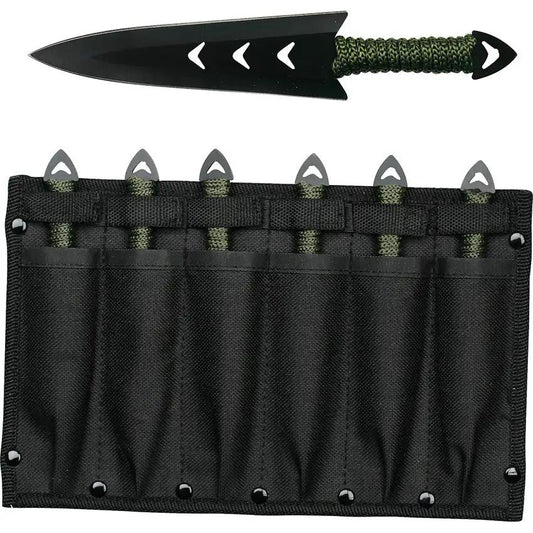 Perfect Point Throwing Knife Set RC-040-6 - Six Piece Full Tang Throwing Knives With Black Finish And Belt Sheath by Perfect Point