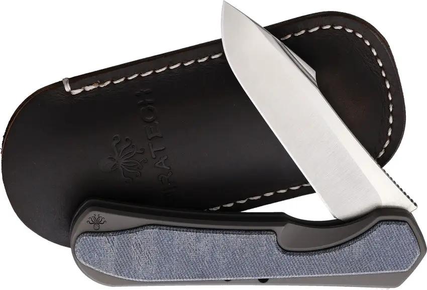 Piratech Knives Slippy Kraken Slip Joint SK01 - S90V Satin Blade Dark Gray Titanium Handle With Blue Micarta Onlay by Piratech Knives
