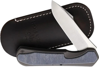Piratech Knives Slippy Kraken Slip Joint SK01 - S90V Satin Blade Dark Gray Titanium Handle With Blue Micarta Onlay by Piratech Knives