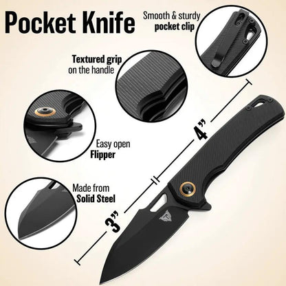 Patriot Tactical Shadowhawk Linerlock - Black Oxide Drop Point Blade With G10 Handle And Pocket Clip by Patriot Tactical