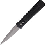 Pro Tech Auto Godfather Button Lock Knife Black DLC 154CM Spear Point 4In Blade Battleworn Aluminum Handle For EDC by Pro Tech