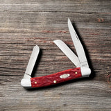 Case Peach Seed Jig Dark Red Bone Medium Stockman – 3-Blade Carbon Steel Knife by Case Cutlery