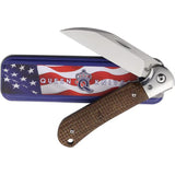 Queen Pattern 84 Folder - Brown Micarta Handle With Satin M390 Wharncliffe Blade Gift Tin by Queen
