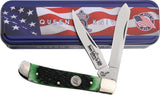 Queen Mini Trapper Green Jigged Bone - Mirror Finish Stainless Clip And Spey Blades With Nickel Silver Bolsters by Queen