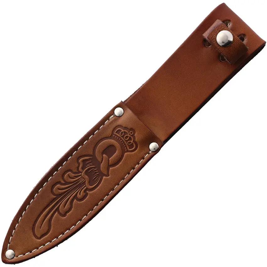 Queen Canoe Fixed Blade Winterbottom Knife - Mirror Clip Point Blade, Jigged Bone Handle, Full Tang, Leather Sheath by Queen