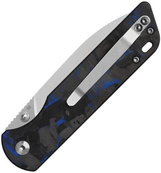 QSP Parrot Linerlock V2 - Premium EDC Knife With D2 Satin Blade And Blue Carbon Fiber Handle by QSP Knife