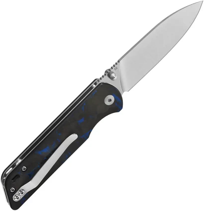 QSP Parrot Linerlock V2 - Premium EDC Knife With D2 Satin Blade And Blue Carbon Fiber Handle by QSP Knife