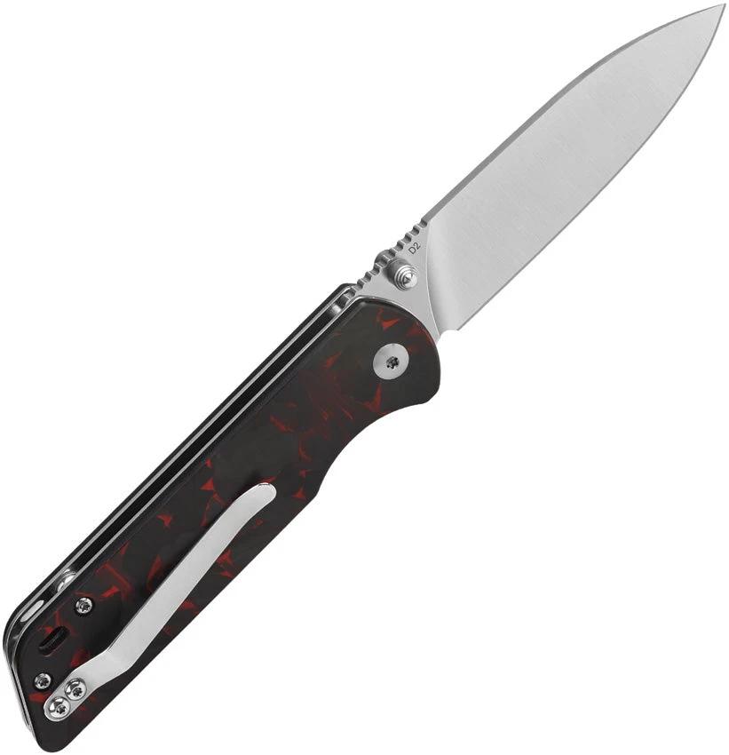 QSP Parrot Linerlock V2 Knife Red Carbon Fiber Overlay D2 Satin Blade For EDC Enthusiasts by QSP Knife