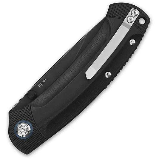 QSP Copperhead Knife Linerlock EDC - 3.5 Inch 14C28N Blade Black G10 Handle with Blue Accents by QSP Knife