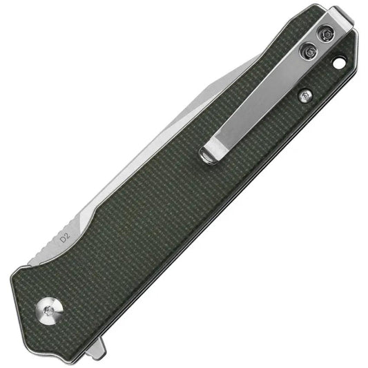 QSP Mamba Linerlock Knife - D2 Stonewash Blade With Green Linen Micarta Handle For EDC Enthusiasts by QSP Knife