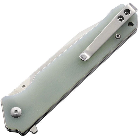 QSP Mamba Linerlock Jade Knife With D2 Blade, 3.5in, 4.5in Closed, Jade G10 Handle, EDC Everyday Carry by QSP Knife