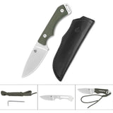 QSP Workaholic Fixed Blade Knife - Compact Outdoor Tool With Green Linen Micarta Handle And Full Tang N690 Satin Blade by QSP Knife