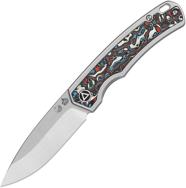 QSP Puffin Framelock Titanium Knife With CPM S35VN Blade And Red White Blue Carbon Fiber Inlay For EDC Enthusiasts by QSP Knife