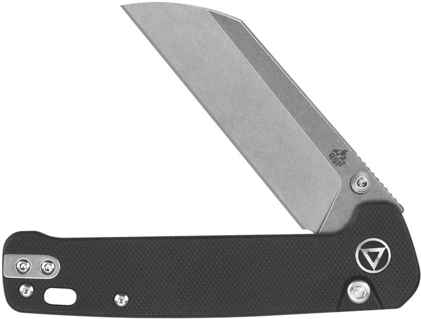 QSP Penguin Button Lock Knife For EDC Enthusiasts Premium Black G10 Handle 3 Inch Stonewash 14C28N Blade Pocket Clip by QSP Knife