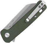 QSP Penguin Button Lock Knife EDC Enthusiasts 14C28N Premium Stonewash Blade Green Canvas Micarta Handle Extended Tang by QSP Knife