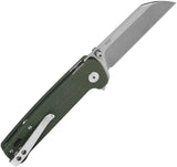 QSP Penguin Button Lock Knife EDC Enthusiasts 14C28N Premium Stonewash Blade Green Canvas Micarta Handle Extended Tang by QSP Knife