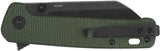 QSP Penguin Button Lock Knife - Slim 4 Inch Closed, 3 Inch 14C28N Blade, Green Canvas Micarta Handle, EDC Clip by QSP Knife