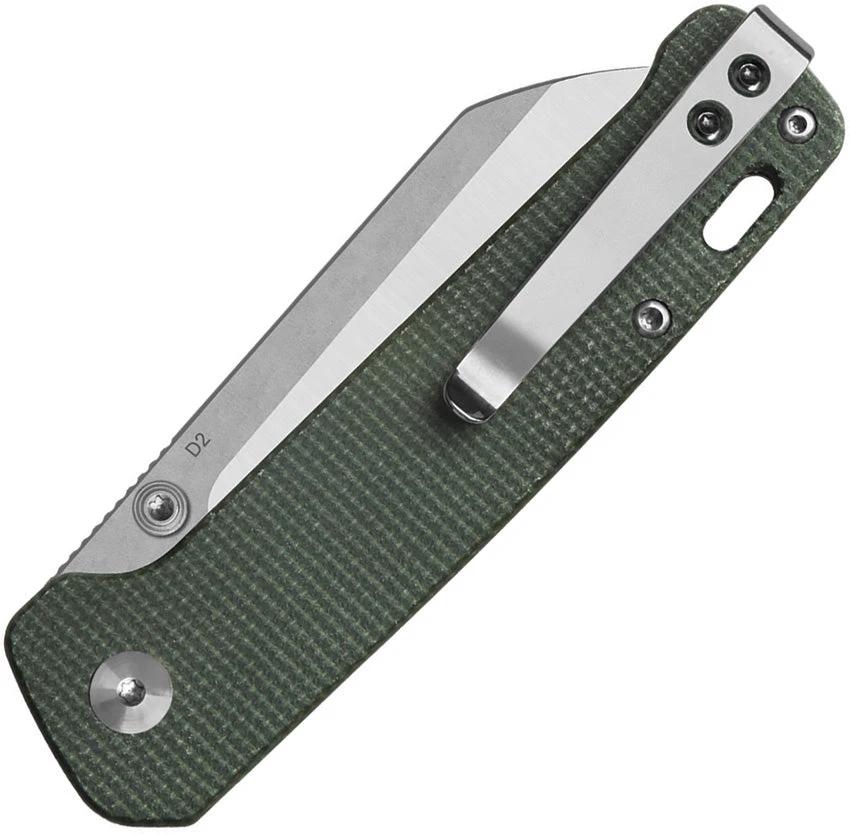 QSP Penguin V2 Linerlock Knife 3in D2 Sheepsfoot Blade Green Micarta EDC with Thumb Stud For Everyday Carry by QSP Knife
