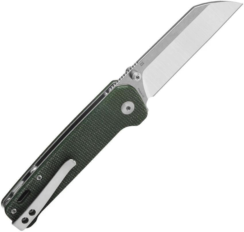 QSP Penguin V2 Linerlock Knife 3in D2 Sheepsfoot Blade Green Micarta EDC with Thumb Stud For Everyday Carry by QSP Knife