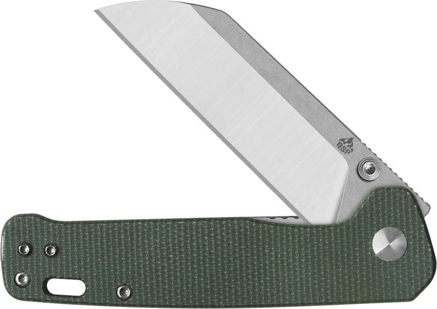 QSP Penguin V2 Linerlock Knife 3in D2 Sheepsfoot Blade Green Micarta EDC with Thumb Stud For Everyday Carry by QSP Knife