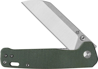 QSP Penguin V2 Linerlock Knife 3in D2 Sheepsfoot Blade Green Micarta EDC with Thumb Stud For Everyday Carry by QSP Knife