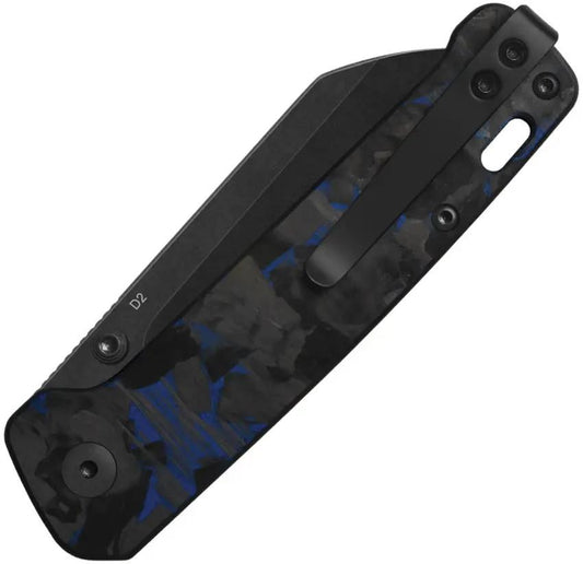 QSP Penguin V2 Knife - Linerlock Compact With 3-Inch D2 Blade And Blue Shredded CF Handle For EDC by QSP Knife