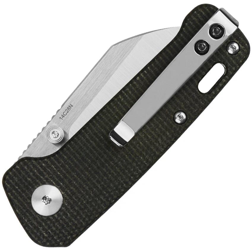 QSP Mini Penguin Linerlock Knife Premium Satin 14C28N Sandvik Blade Brown Canvas Micarta EDC by QSP Knife