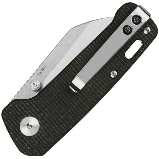 QSP Mini Penguin Linerlock Knife Premium Satin 14C28N Sandvik Blade Brown Canvas Micarta EDC by QSP Knife