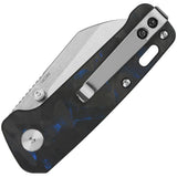 QSP Mini Penguin Folding Knife Linerlock Black G10 With Blue Shredded Carbon Fiber Onlay - 2.25 Inch Satin Blade EDC by QSP Knife